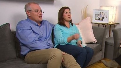 Prime Minister Scott Morrison and his wife, Jenny, at their Sutherland Shire home last year. Picture: Channel 9