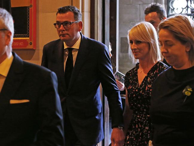 Premier Daniel Andrews and wife Catherine arrive at the church. Picture: David Caird