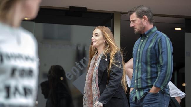 Jari Wise’s mother Faith Tkalac and her partner outside the inquest on Tuesday. Picture: Chris Kidd