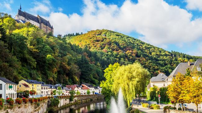 The recently restored Vianden Castle and houses in the valley.