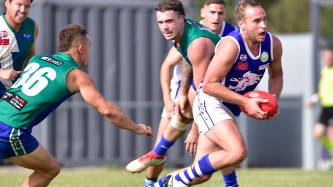 Coburg Districts star Tom Lucin on the burst. Picture: Jamie Morey