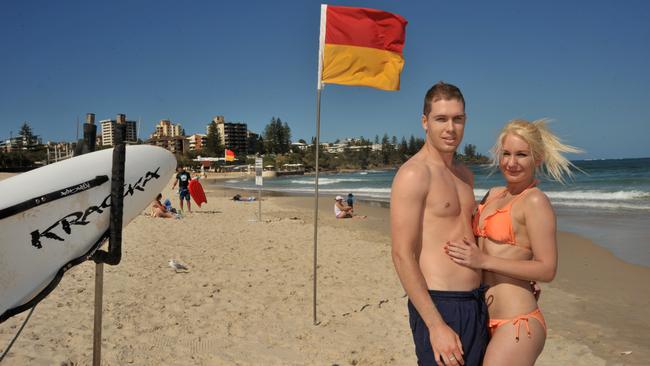 Brisbane's Stephen Shelwell and Iva Salwenderova enjoy one of their favourite beaches, Kings Beach in Caloundra.