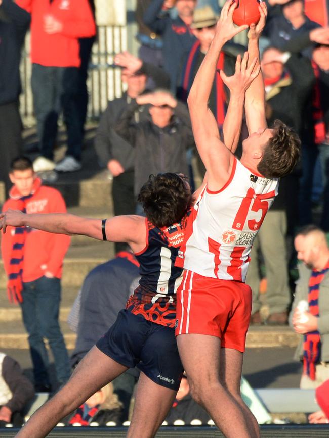 Rooster Reed van Huisstede marks strongly against Norwood at The Parade. Picture: Brenton Edwards