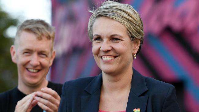 Deputy leader of the opposition Tanya Plibersek prepares to address the crowd at a street party following the announcement of the same-sex marriage vote result. Picture: AAP Image/Dan Himbrechts.