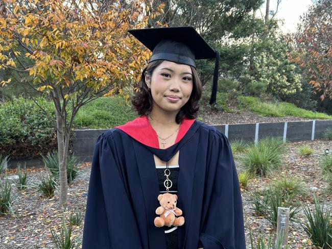 Dana Roxas graduates with a Bachelor of Nursing from La Trobe University on May 14, 2024. Picture: Brittany Busch