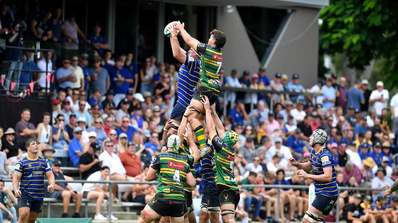 East player Mitchell Schneider grabs the ball. Rugby union national championships between Easts and Gordon. Saturday March 20, 2021. Picture, John Gass