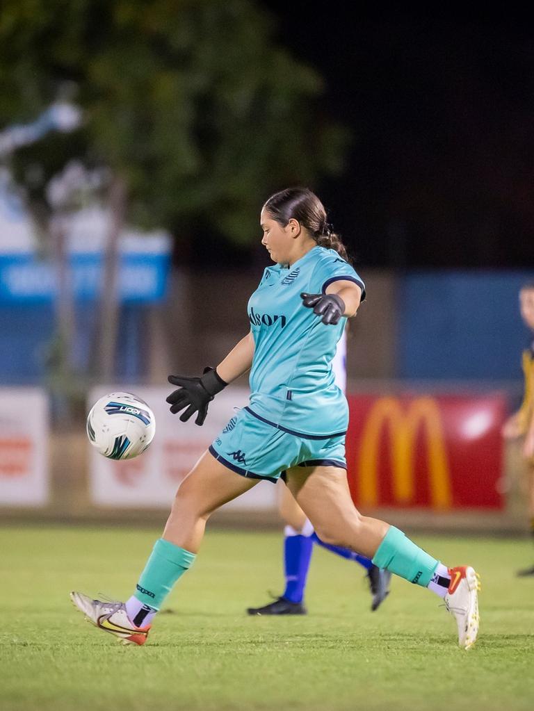 Hellenic goalkeeper Tayah Hartog has been very impactful in the 2023 NT Football Women's Premier League. Picture: Daniel Abrantes