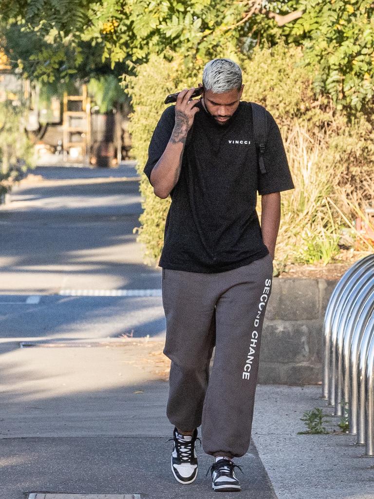 Tarryn Thomas arrives at the North Melbourne training. Picture: Jake Nowakowski