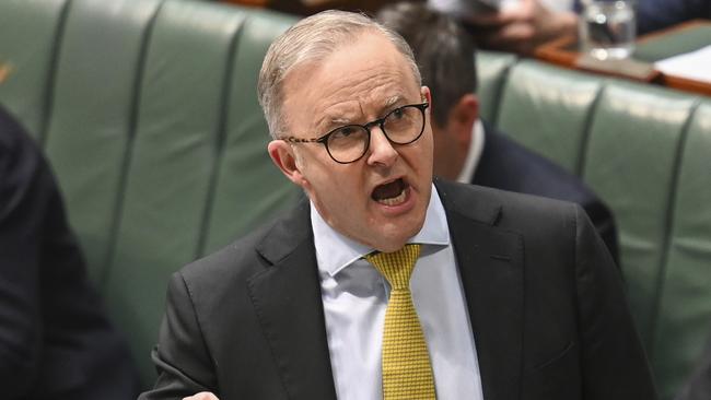 Anthony Albanese, in question time on Tuesday, remains under fire from the Coalition over the government’s decision to block Qatar Airways’ bid for extra flights into Australia. Picture: Martin Ollman / NCA NewsWire