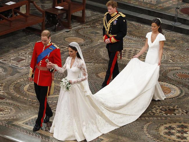 William, Kate, Harry and Pippa on the Cambridges’ wedding day on April 29, 2011. Picture: Getty Images