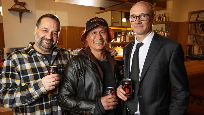 Mick Molloy with his best mate, cancer survivor Darren Chow and Phil Dundee. Picture: Mark Stewart