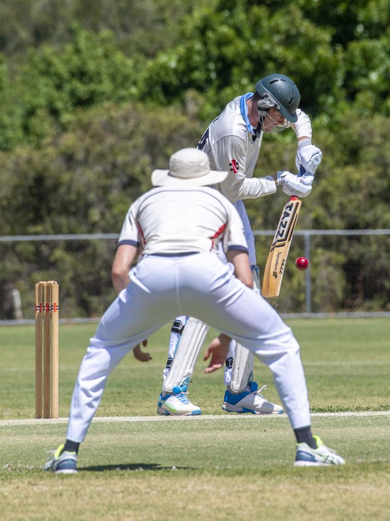 Scott Schultz bats for Wests. Western Districts vs Met Easts, reserve grade cricket. Saturday, November 26, 2022. Picture: Nev Madsen.