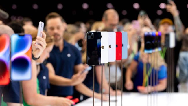 The new iPhone 14 Pro and iPhone14 Pro Max is displayed during a launch event for new products at Apple Park in Cupertino, California. Picture: Brittany Hosea-Small/AFP