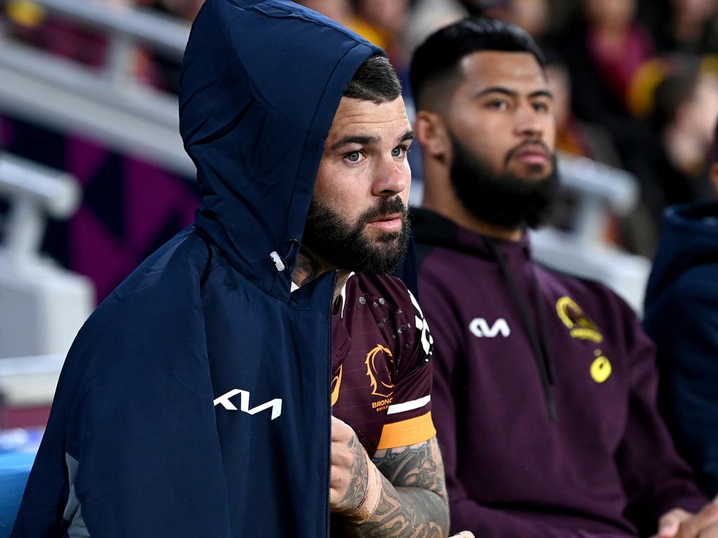 (L-R) Adam Reynolds and Payne Haas failed to finish the the round 14 NRL match between the Brisbane Broncos and the Canberra Raiders. Picture: Bradley Kanaris/Getty Images