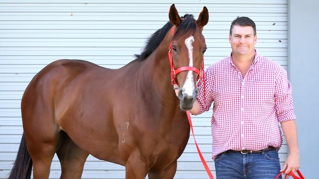 Trainer Chris Anderson couldn’t be happier with Profit. Picture: Steve Pohlner