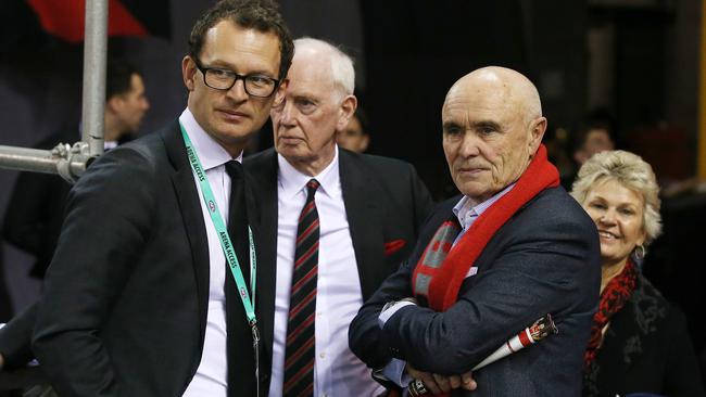 Paul Little was in the Essendon rooms after the Bombers’ win against St Kilda in Round 21. Picture: Michael Klein