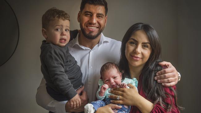 Mete and Natasha Karan, with Elijah and baby Sofia. Picture: Rob Leeson