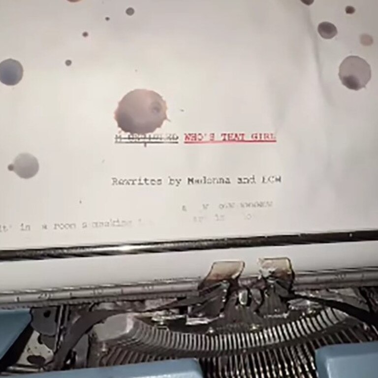 'Who's That Girl' script on typewriter sprinkled with candle wax droplets. Picture: Lyas/Tiktok