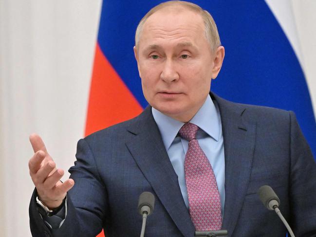 Russia's President Vladimir Putin gestures as he speaks during a press with his Belarus counterpart, following their talks at the Kremlin in Moscow. Picture: AFP