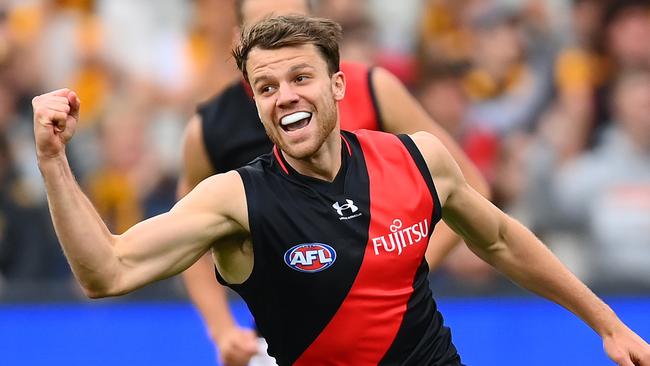 Jordan Ridley managed to kick a goal for the Bombers in round 1. Picture: Quinn Rooney/Getty Images