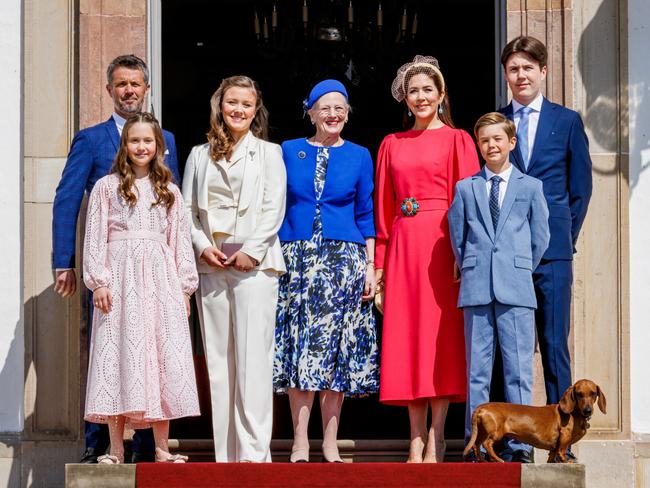 The whole family pose for a portrait during the confirmation of Princess Isabella in Denmark. Picture: Patrick van Katwijk/Getty Images