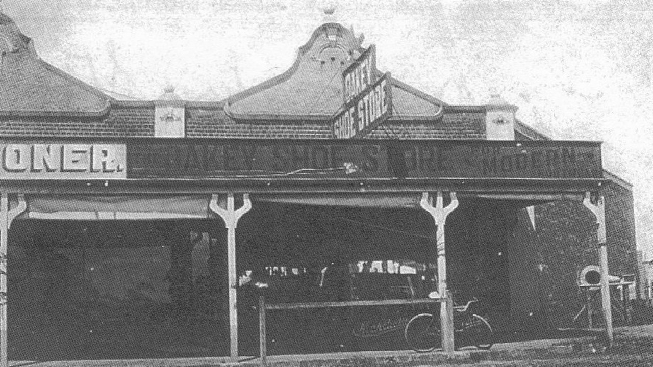 ROWBOTHAM BUILDINGS: The Oakey Shoe Store commenced business in the right hand shop (upper photo) with Mr Albert Feil as manager and part proprietor who remained at that place until he sold out to Laurie Rush in 1935 who in turn sold his business (still the Oakey Shoe Store) when he retired in 1995.