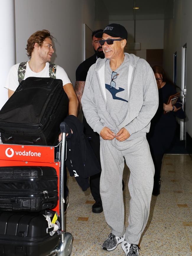 Looking cozy in Qantas pyjamas. Picture: Matrix