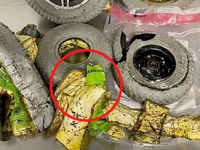 The cocaine was found in the woman's wheelchair wheels.