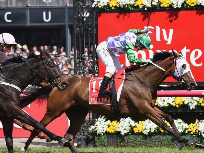 Michelle Payne riding Prince of Penzance to win the Emirates Melbourne Cup on Melbourne Cup Day at Flemington Racecourse on November 3, 2015. Picture: Vince Caligiuri/Getty Images