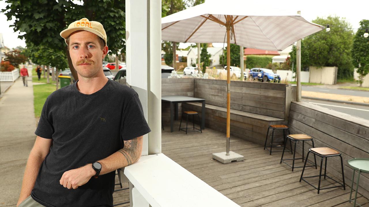 Ben McLachlan has been in a year-long dispute with council to try and keep the parklet at The Local cafe in East Geelong. Picture: Alison Wynd.