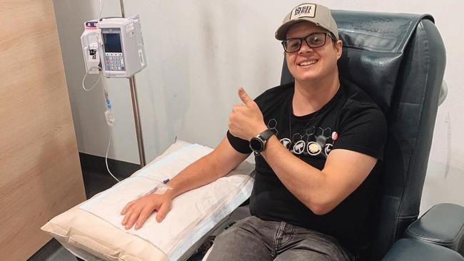 Actor and singer Johnny Ruffo having treatment for brain cancer. Picture: johnny_ruffo / Instagram