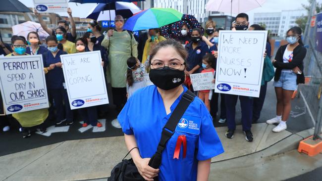 Wing Besilos at the ICU nurse protest at Westmead Hospital. Picture: John Feder