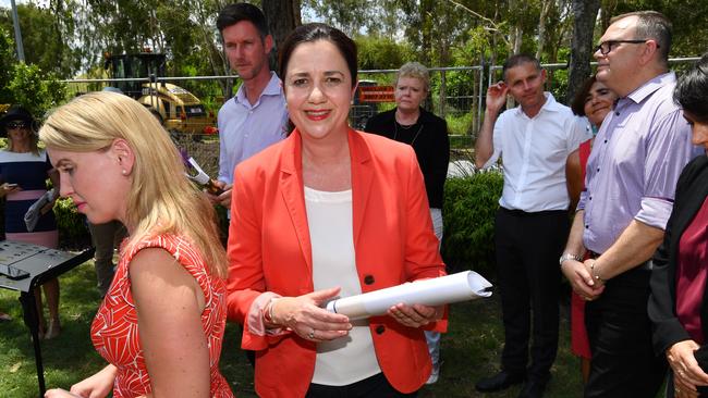 Queensland Premier Annastacia Palaszczuk on the Gold Coast yesterday with Commonwealth Games and Tourism Minister Kate Jones (left). (AAP Image/Darren England)