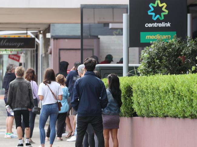 The Centrelink queue at Brookvale, northern Sydney. Picture: John Grainger