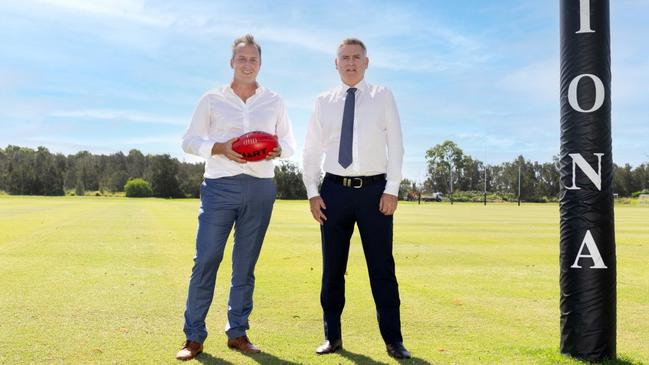 Damien Mitchelmore (AFL Venue &amp; Government Partnerships Manager, QLD), and Iona College Principal Trevor Goodwin.