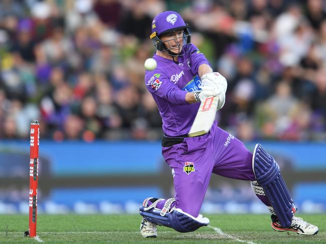 HOBART, AUSTRALIA - JANUARY 24: George Bailey of the Hurricanes plays a shot during the Big Bash League match between the Hobart Hurricanes and the Sydney Thunder at Blundstone Arena on January 24, 2020 in Hobart, Australia. Picture: Steve Bell/Getty Images