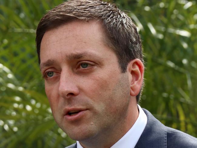 Victorian Opposition Leader Matthew Guy presents his Schools Education Values Statement at the Victorian Parliament, Melbourne, Wednesday, January 24, 2018. (AAP Image/Alex Murray) NO ARCHIVING