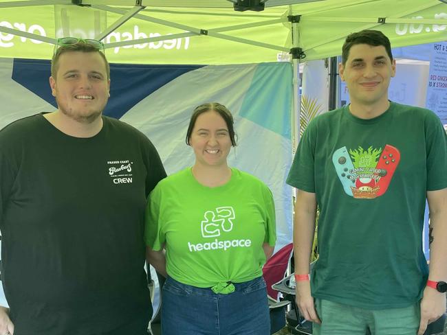 Headspace volunteers Dean, Lily and Michael at the Fraser Coast Flavours Festival at Seafront Oval on September 1, 2023.