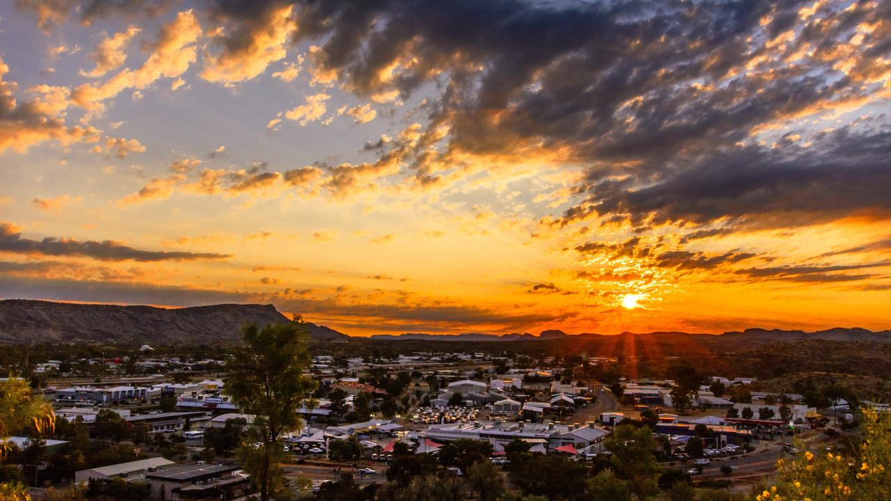 The sun sets over Alice Springs, viewed from Anzac Hill. Picture Debra Hoyt.