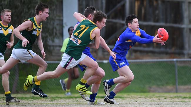 Bulleen Templestowe’s Billy Wilson gets a jump on Eltham Collegians.  Picture: James Ross