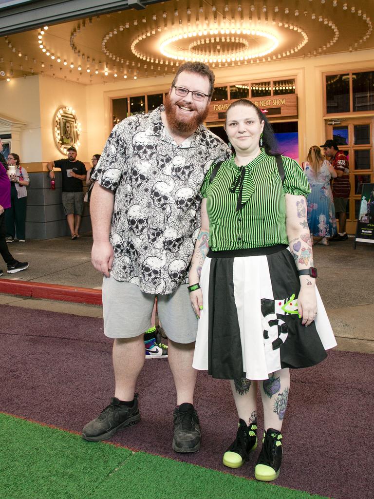 Stuart Miller and Veronica Riley on the Green Carpet for the Queensland Premiere of Ã&#146;BeetlejuiceÃ&#147; at Warner Brothers Movie World on the Gold Coast. Picture: Glenn Campbell