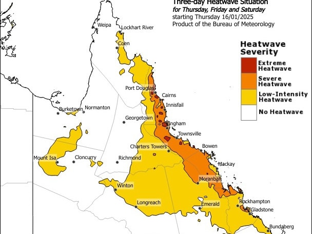 A heatwave warning has been issued Thursday, and Friday and over the weekend, with hot weather to impact the Townsville region. Picture: BOM.