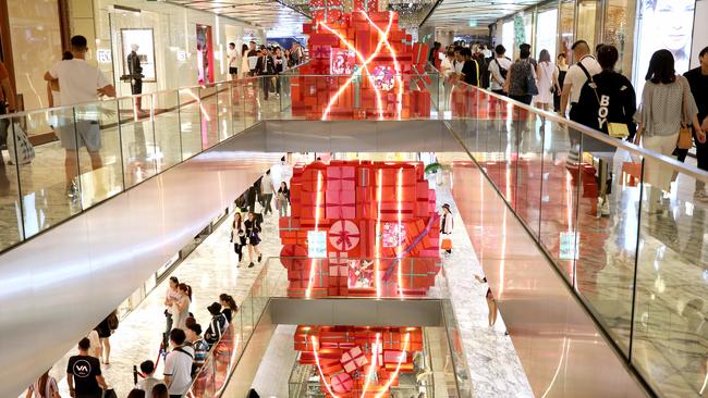 Westfield in Sydney’s CBD before the bushfires and coronavirus hit shopper numbers. Picture: Damian Shaw.