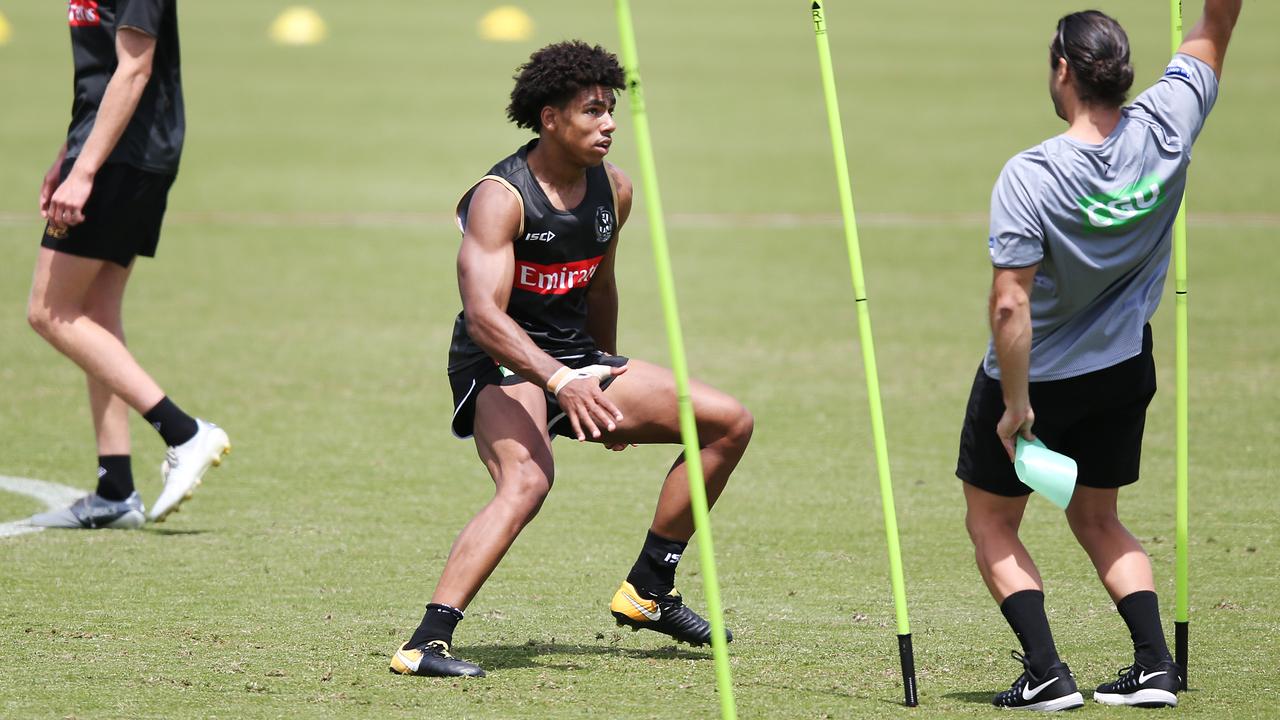 Isaac Quaynor during one of his first training sessions at Collingwood in December.