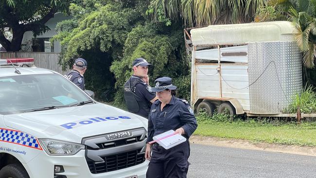 Forensic police officers at the scene of an alleged stabbing in Caravonica earlier this month. Picture: Alison Paterson