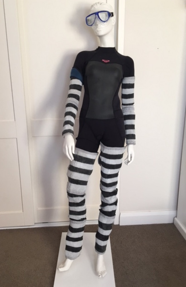 Keen diver Tom made a suit which protects people from shark bites. Picture: Supplied