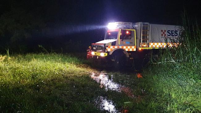 The “high clearance vehicle” was the only asset capable of undertaking the rescue, due to the depth and flow of the creek line and heavy weather conditions.