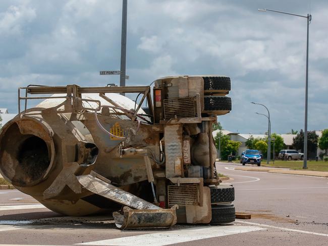 Cement truck rollover in Muirhead.Picture GLENN CAMPBELL