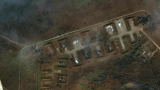 A satellite image of Saki airbase following the reported attack in Novofedorivka, Crimea, Ukraine. Picture: AFP