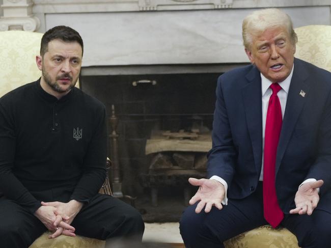 President Donald Trump, right, meets with Ukrainian President Volodymyr Zelenskyy in the Oval Office at the White House, Friday, Feb. 28, 2025, in Washington. (AP Photo/ Mystyslav Chernov)